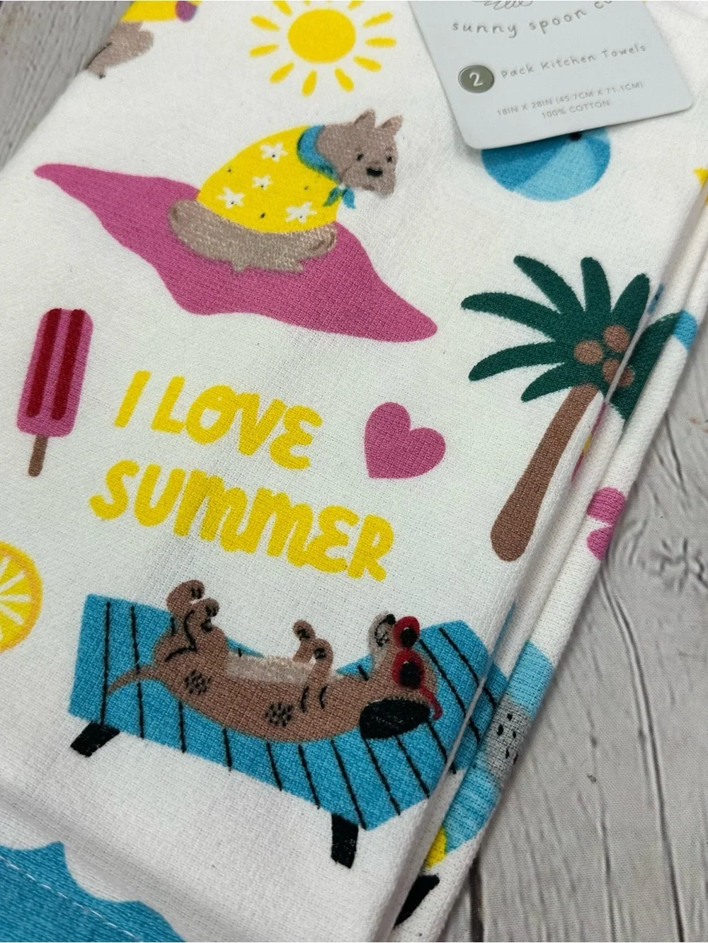NWT sunny spoon co. 2pk kitchen towels summer beach coastal colorful